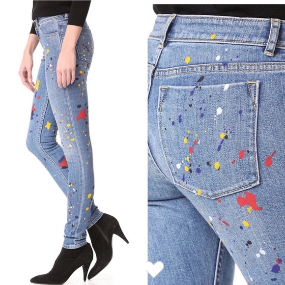 Alice + Olivia Joana Paint Splatter Skinny Jeans Stretch Pockets Zipper Size 26 - Picture 8 of 16